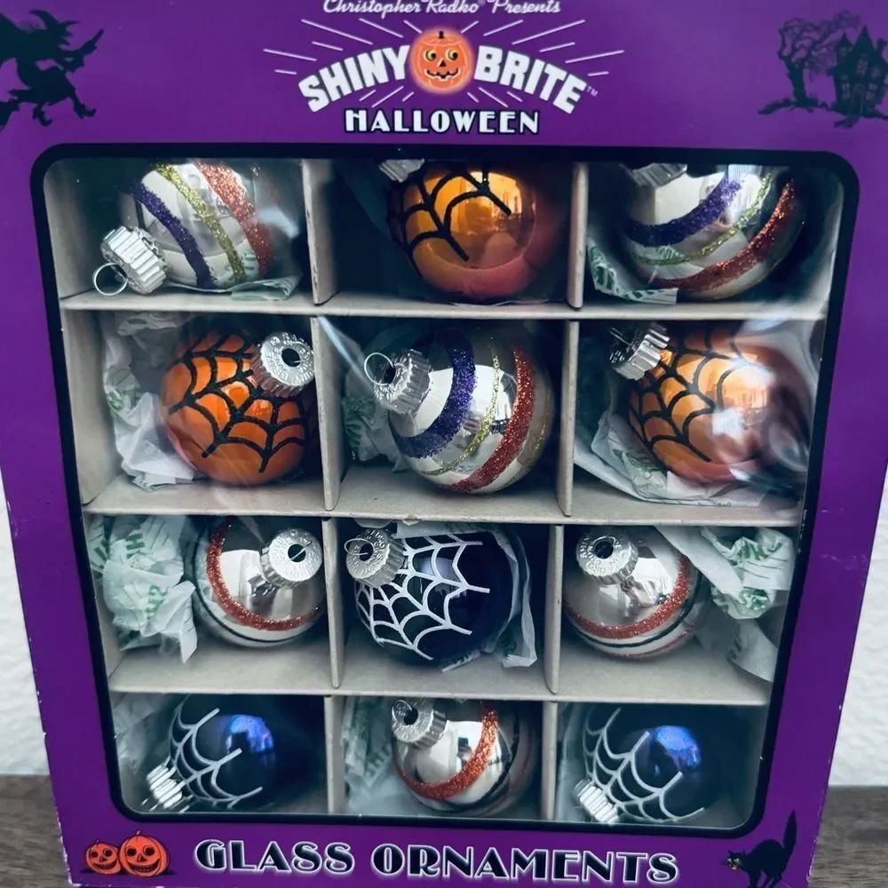 Christopher Radko 12-ct Shiny Brite Halloween Spiderweb Ball Ornaments Set